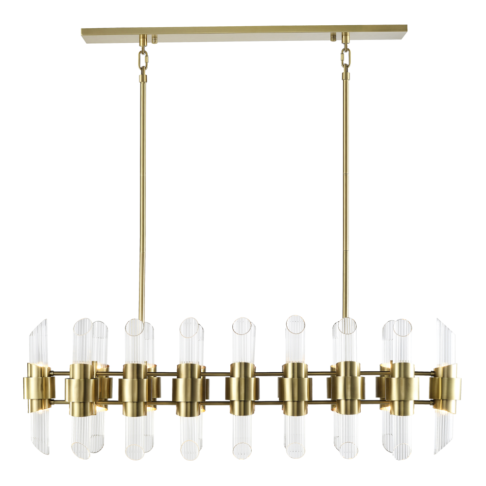 Pillar 48&#34; 32-Light, Duo Linear Glass Chandelier in Aged Brass