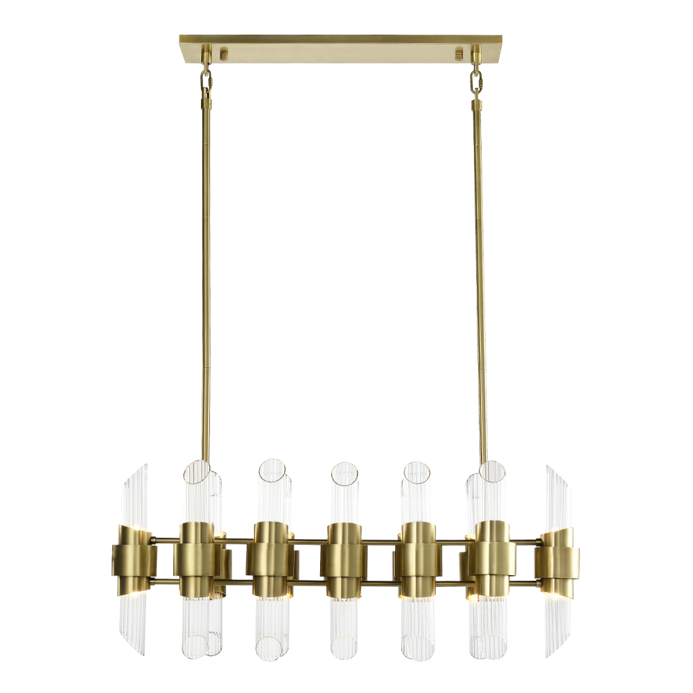 Pillar 36&#34; 24-Light, Duo Linear Glass Chandelier in Aged Brass