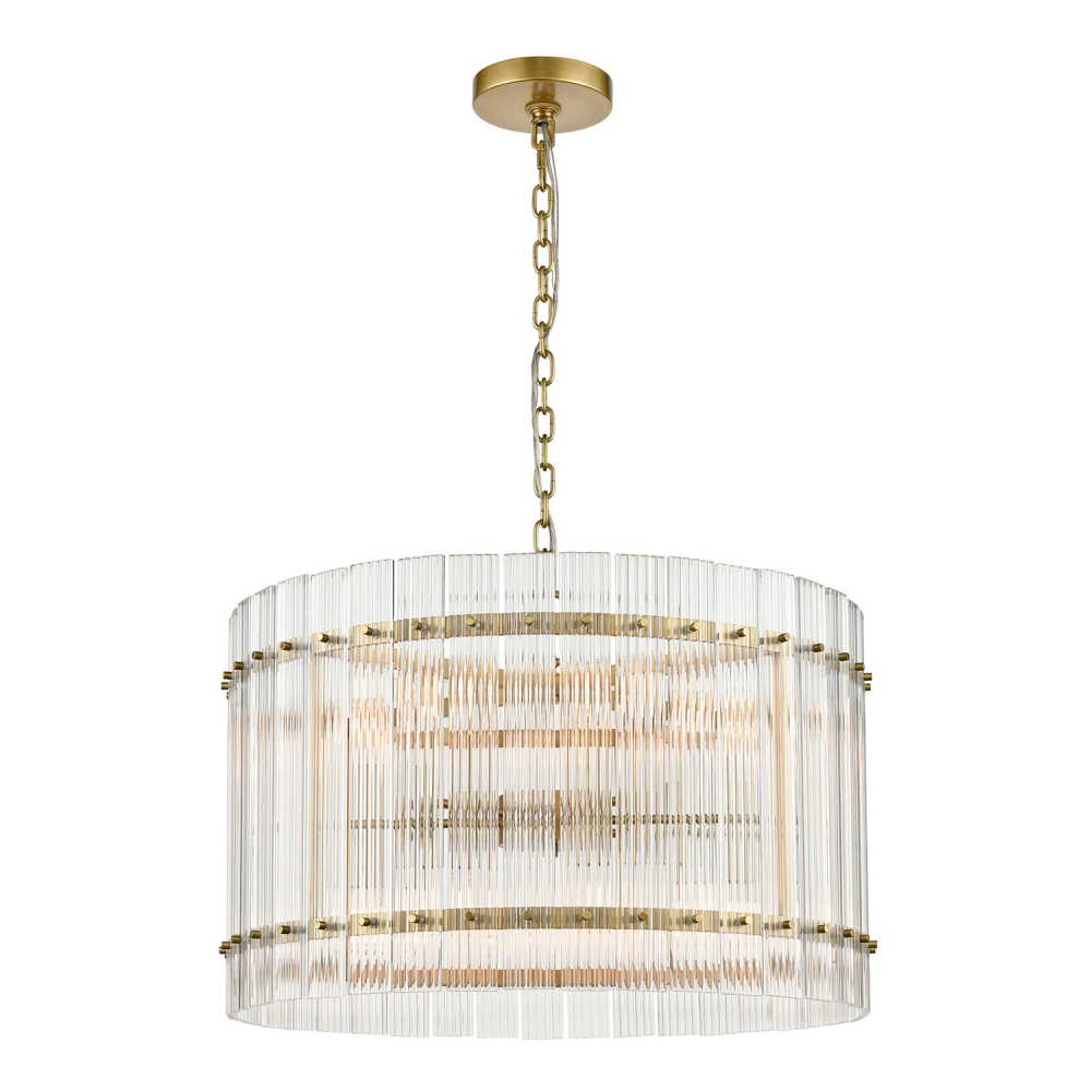 Allure 26&#34; 12-Light, Fluted Glass Drum Chandelier in Aged Brass
