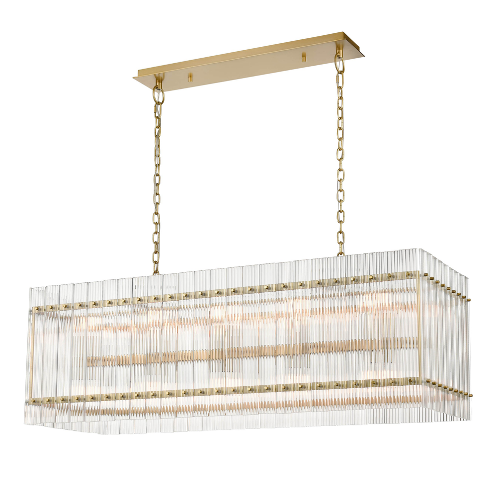 Allure 48&#34; 20-Light, Rectangular Fluted Glass Chandelier in Aged Brass