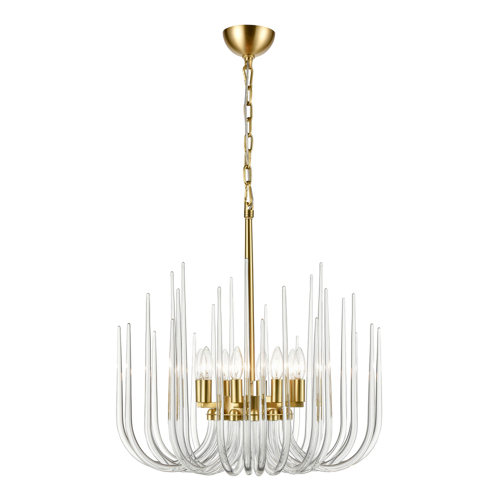 Astoria 24&#34; 8-Light, Curved Glass Chandelier in Polished Brass