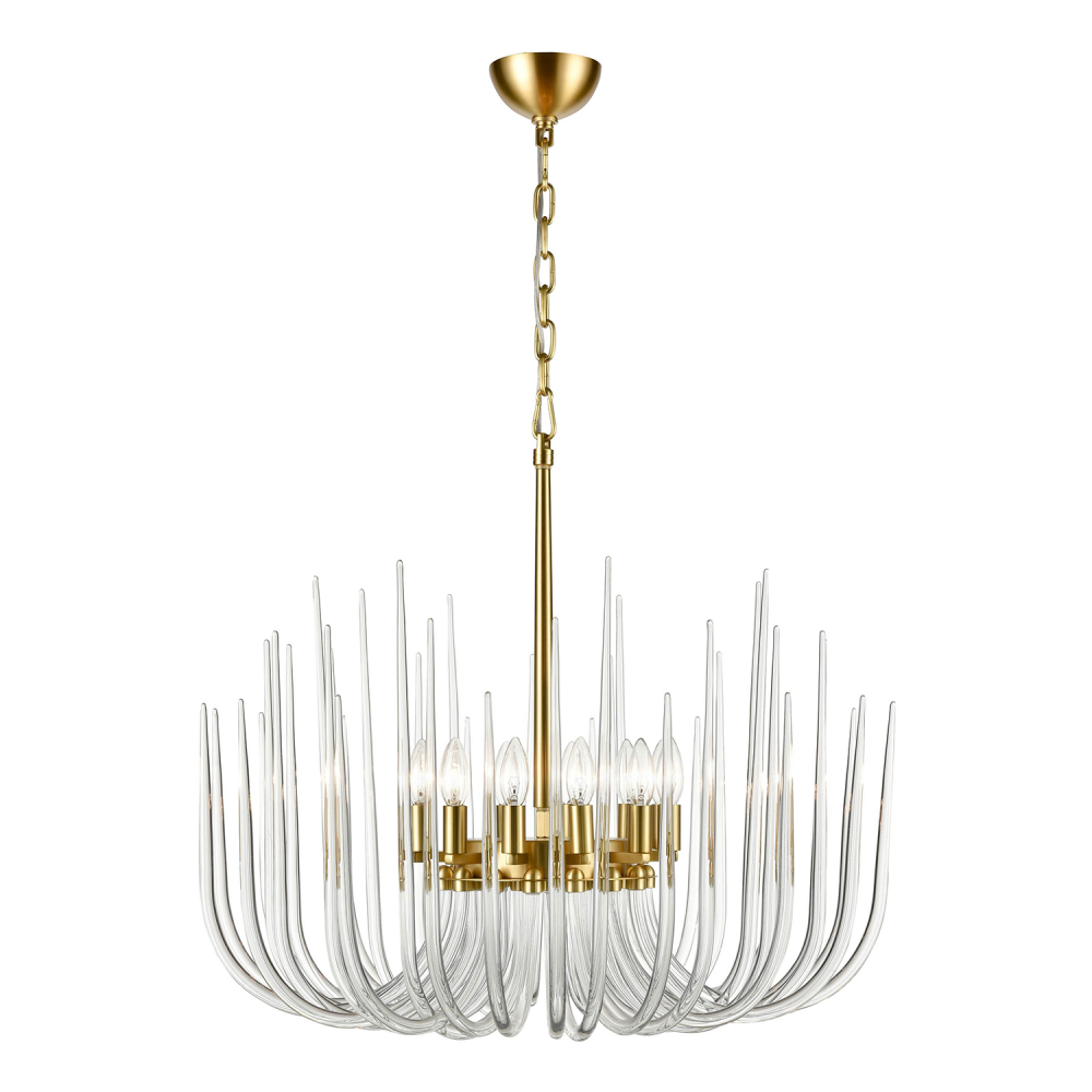 Astoria 30&#34; 12-Light, Curved Glass Chandelier in Polished Brass