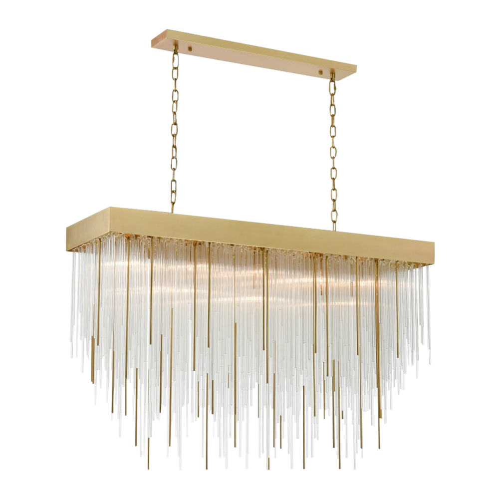 Waterfall 60&#34; 27-Light, Glass Dinning Chandelier in Aged Brass