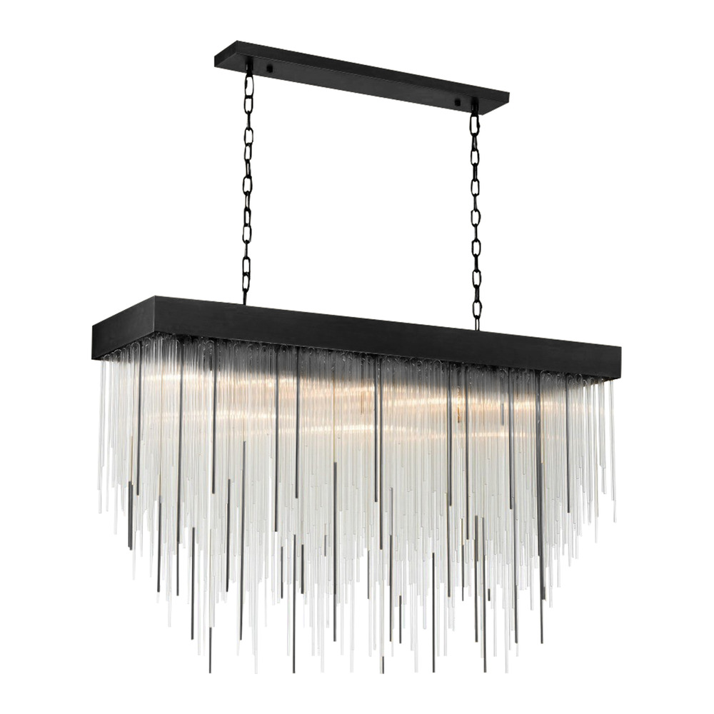 Waterfall 60&#34; 27-Light, Glass Dinning Chandelier in Satin Brushed Black