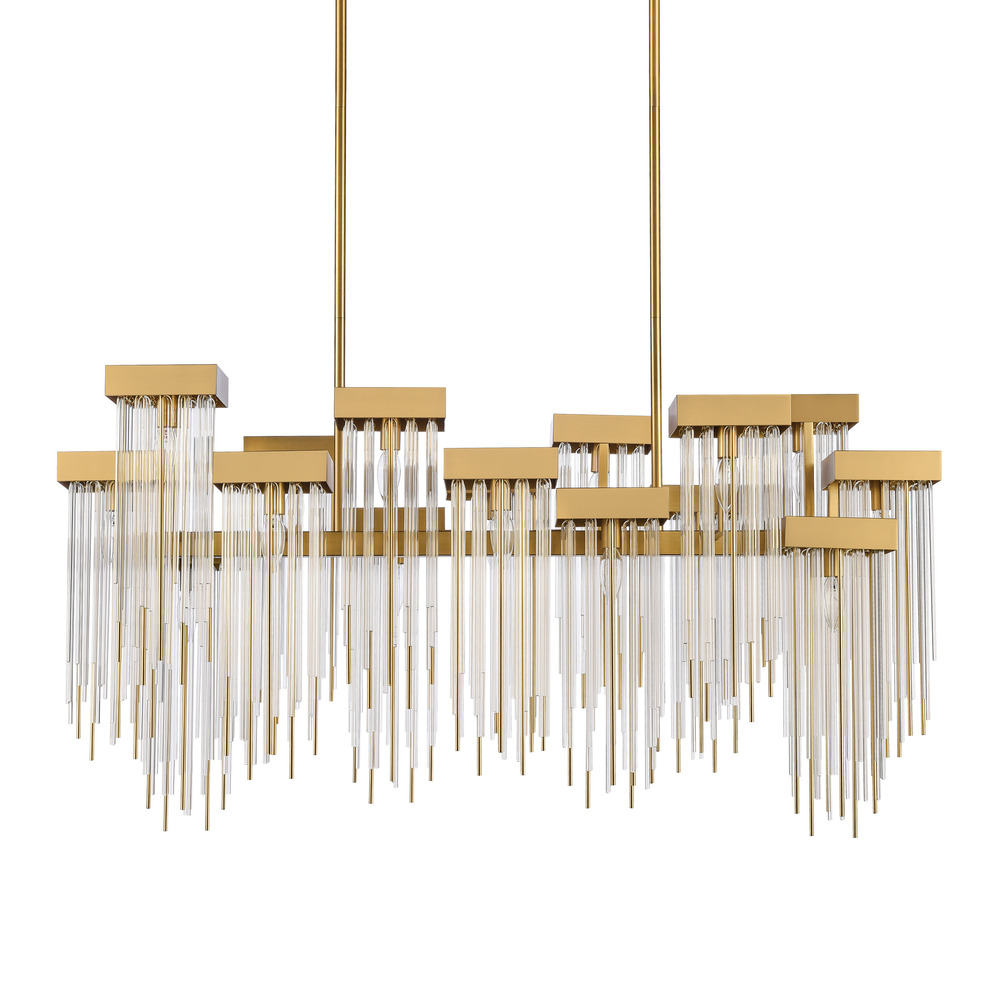 Waterfall 49&#34; 16-Light, Cityscape Glass Chandelier in Aged Brass