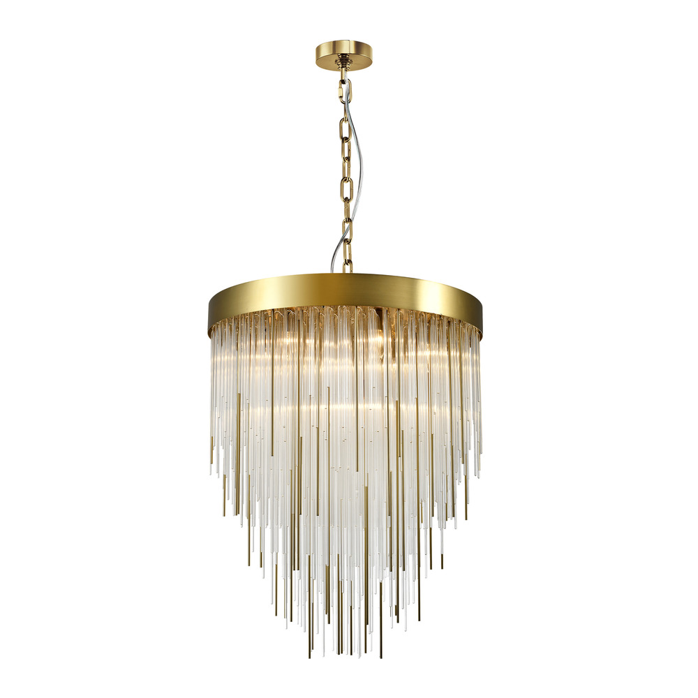 Waterfall 24&#34; 9-Light, Round Glass Chandelier in Aged Brass