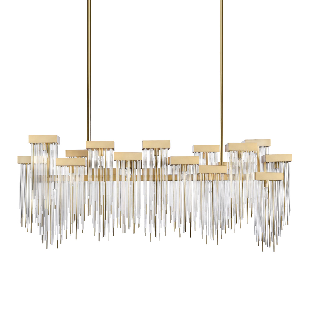 Waterfall 60&#34; 20-Light, Cityscape Glass Chandelier in Aged Brass