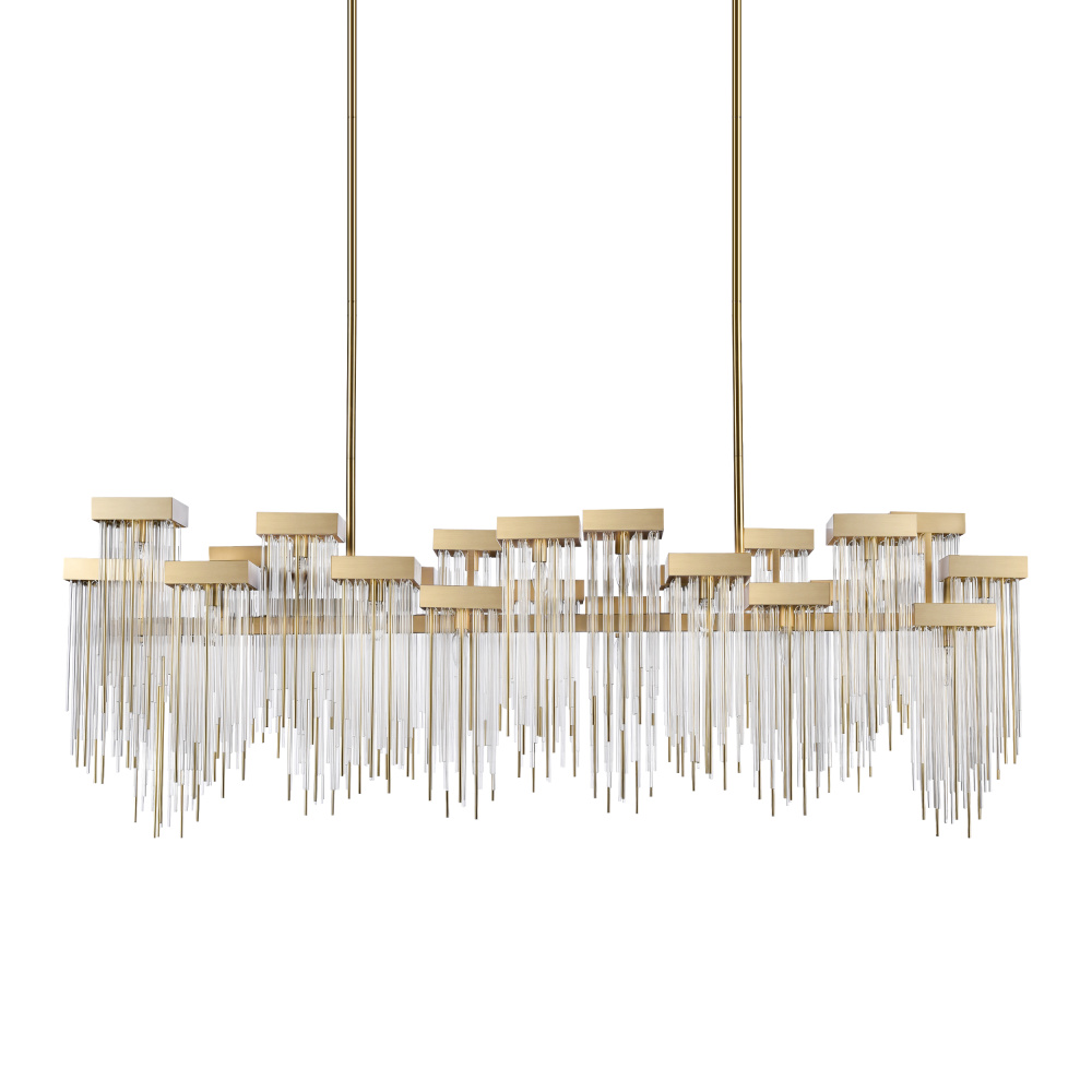 Waterfall 72&#34; 24-Light, Cityscape Glass Chandelier in Aged Brass