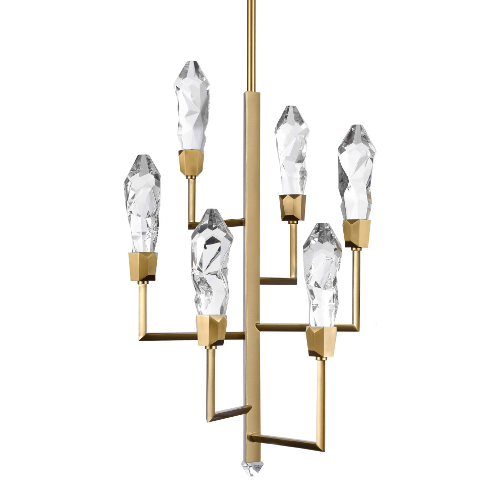Angelus 18&#34; LED 7-Light, Crystal Tier Chandelier in Aged Brass