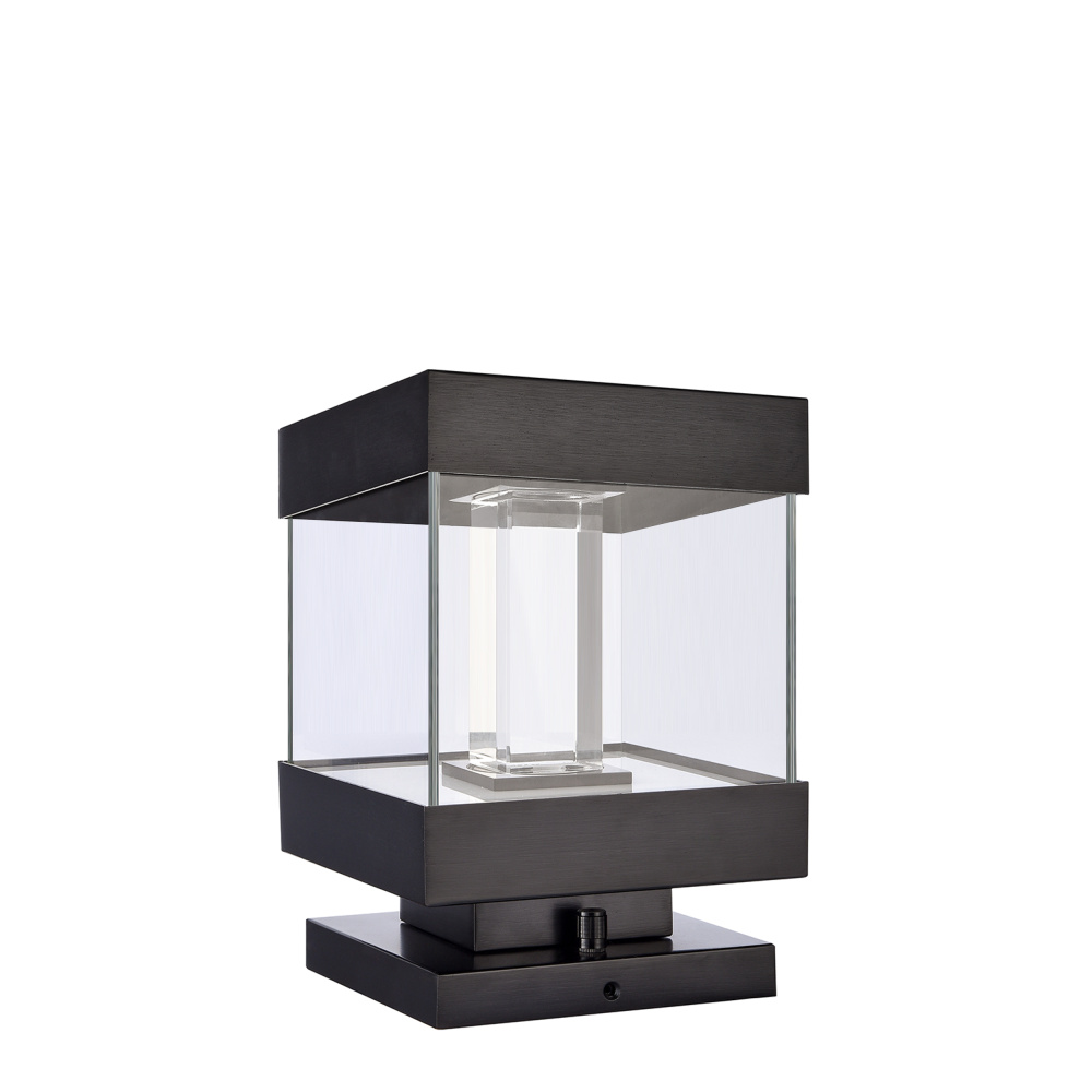 Claro Outdoor LED 9&#34; Square Glass Crystal Bollard in Matte Black