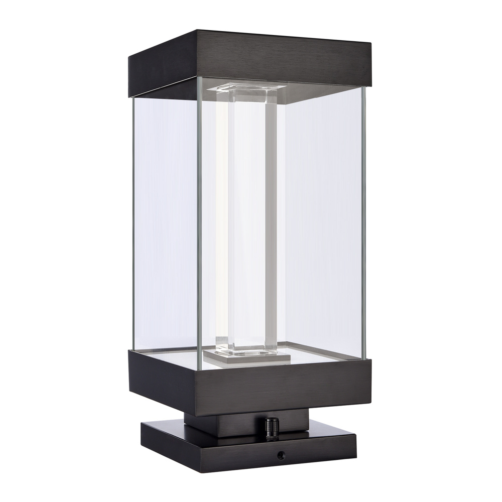 Claro Outdoor LED 14&#34; Square Glass Crystal Bollard in Matte Black