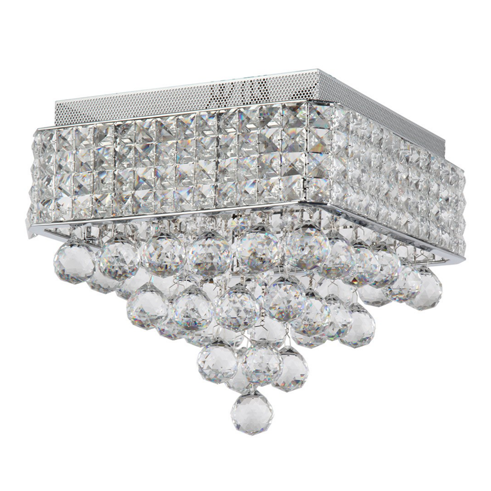 Palatail 12&#34; Square, 4-Light Crystal Flush Mount in Chrome