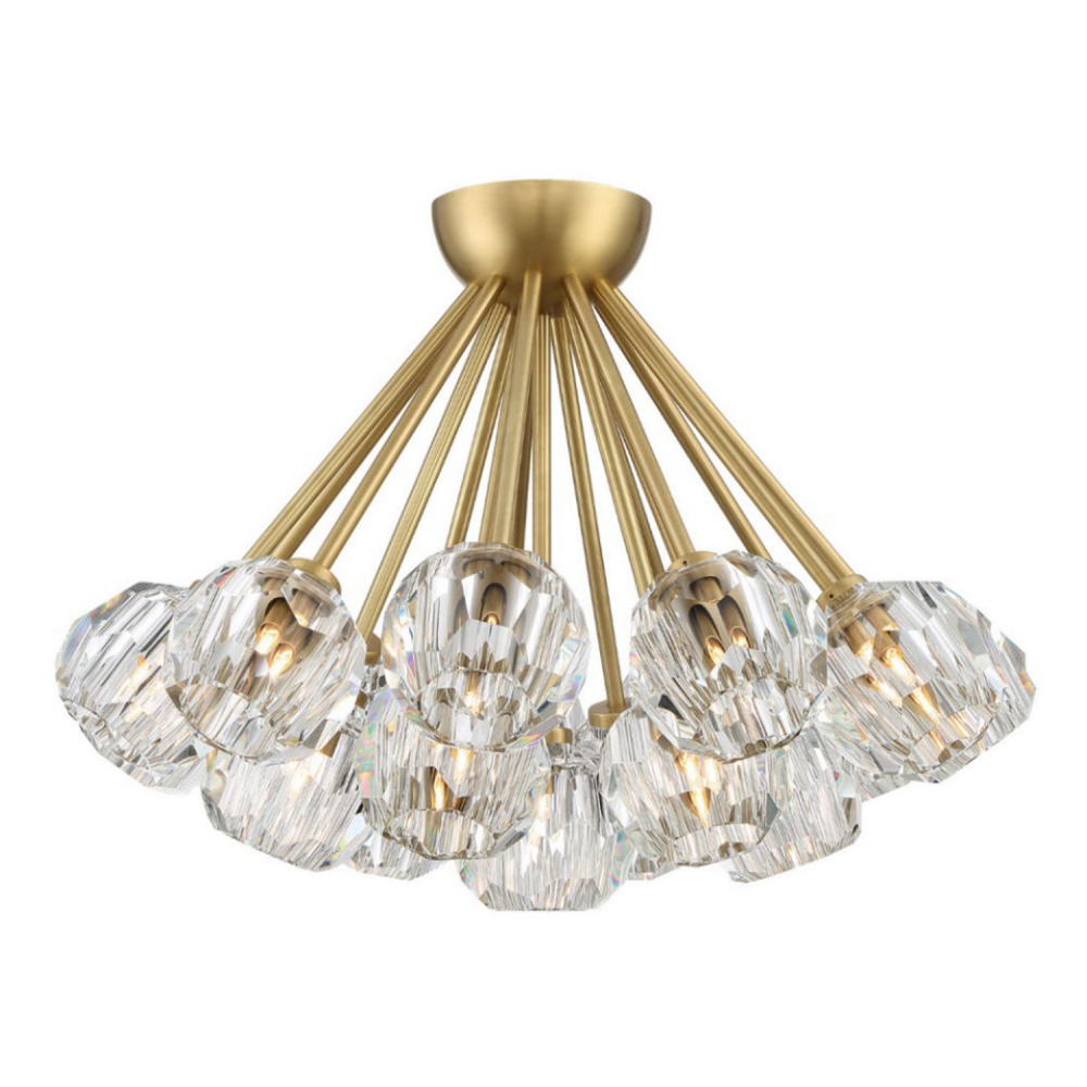 Parisian 24&#34; 18-Light, Crystal Cluster Semi-Flush in Aged Brass