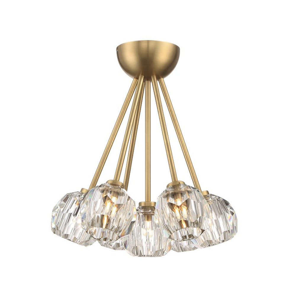 Parisian 15&#34; 7-Light, Crystal Cluster Semi-Flush in Aged Brass