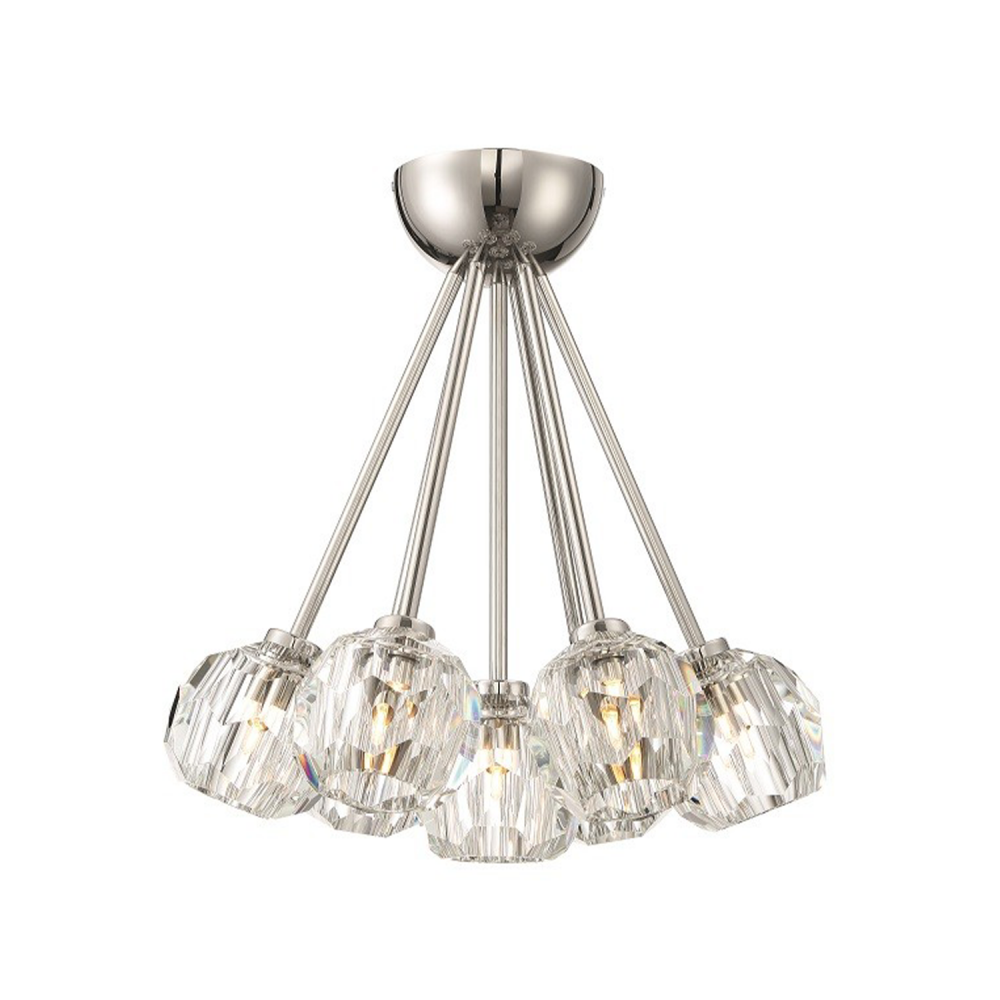 Parisian 15&#34; 7-Light, Crystal Cluster Semi-Flush in Polished Nickel