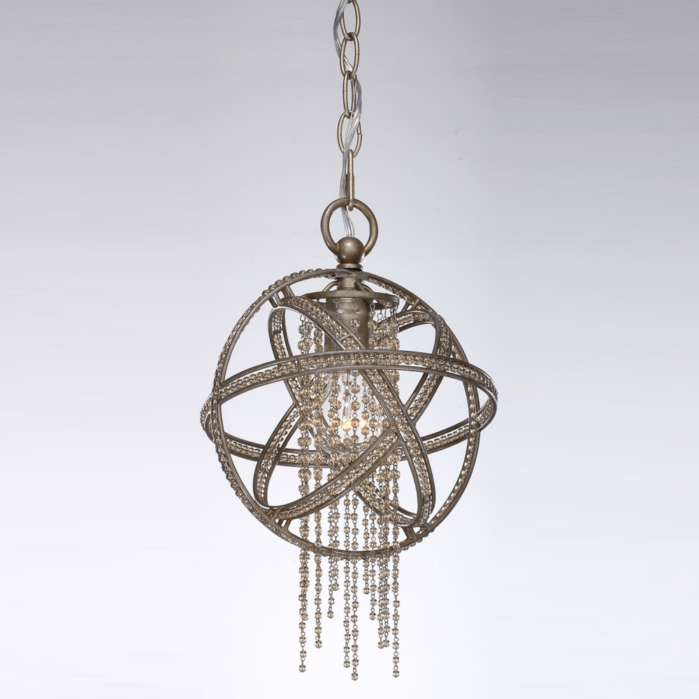 Cascade 11&#34; 1-Light, Orbital Crystal Mini-Pendant in Burnished Silver