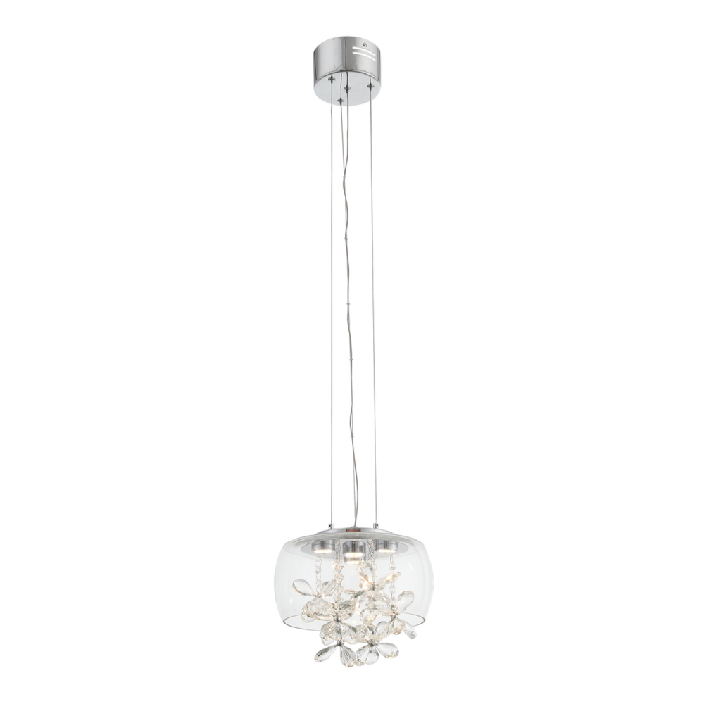 Destiny 11&#34; LED Crystal Mini-Pendant with Glass Shade & Aged Brass