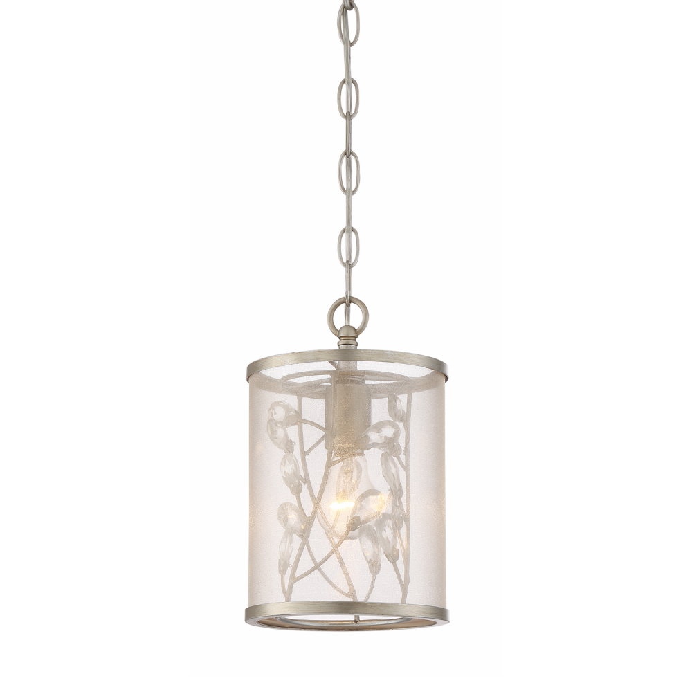 Vine 6&#34; Organza Drum Shade Crystal Mini-Pendant in Silver