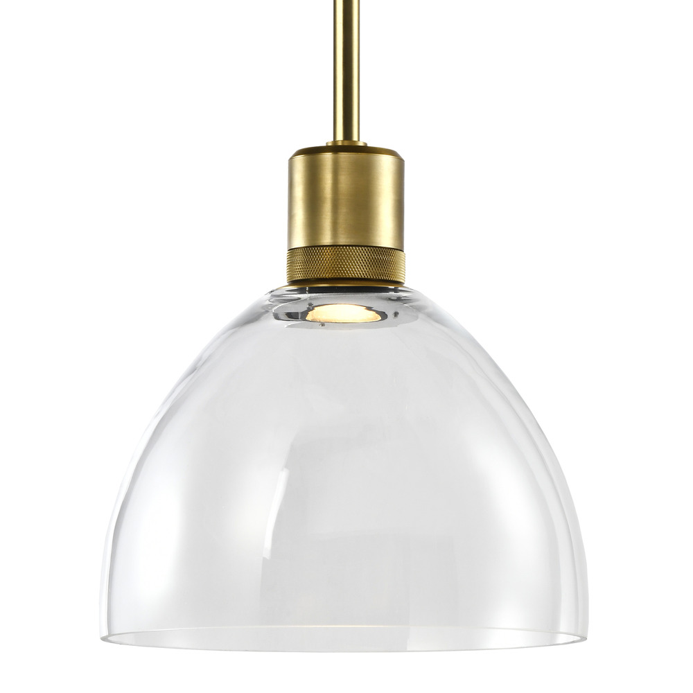 Zigrina Glass Dome LED Pendant with Knurl Ring Aged Brass