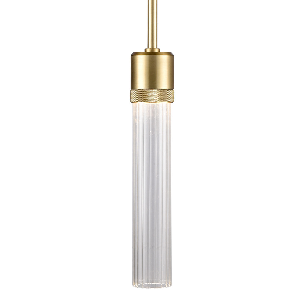 Zigrina 12&#34; Fluted Glass LED Pendant with Knurl Ring Aged Brass