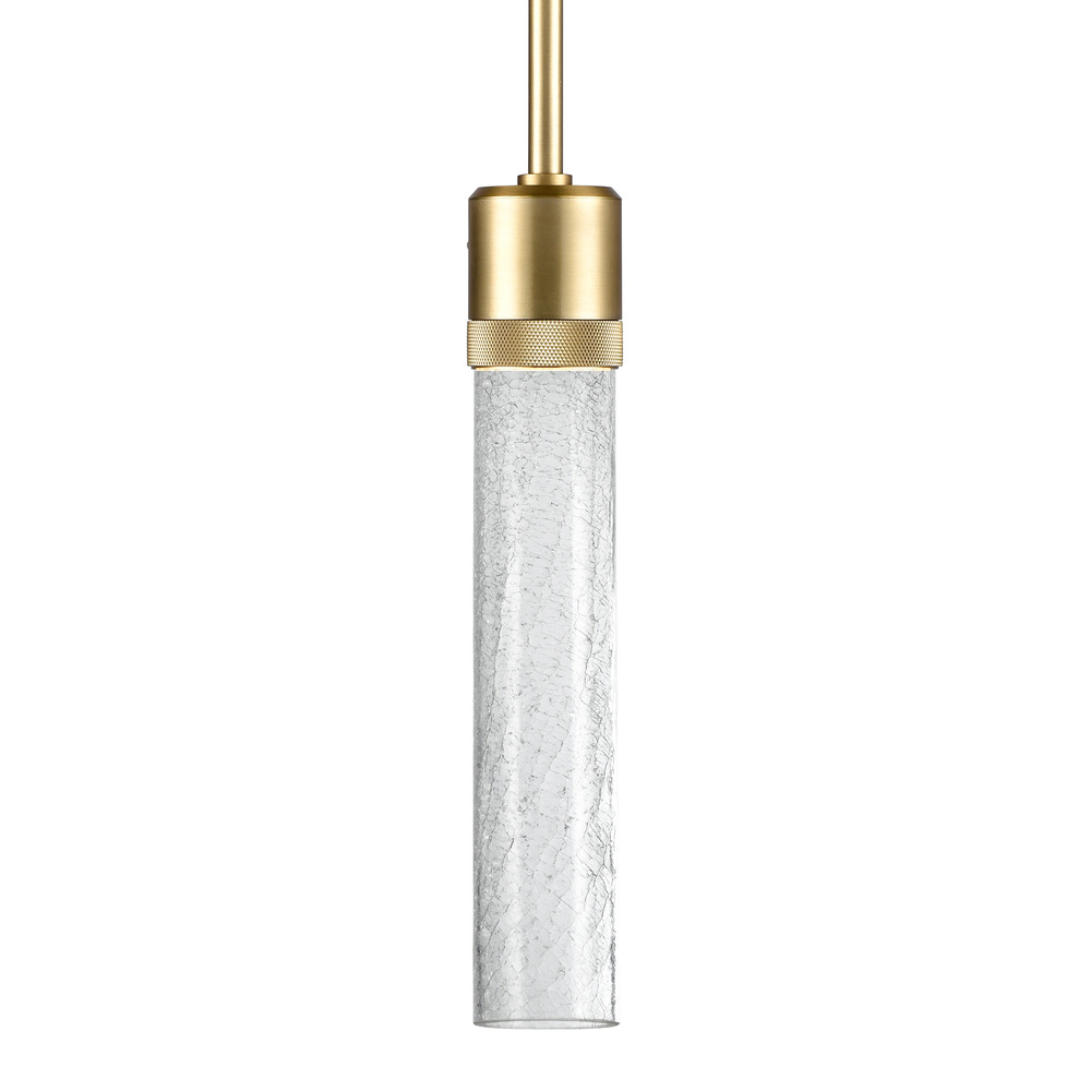 Zigrina 12&#34; Crackled Glass LED Pendant with Knurl Ring Aged Brass