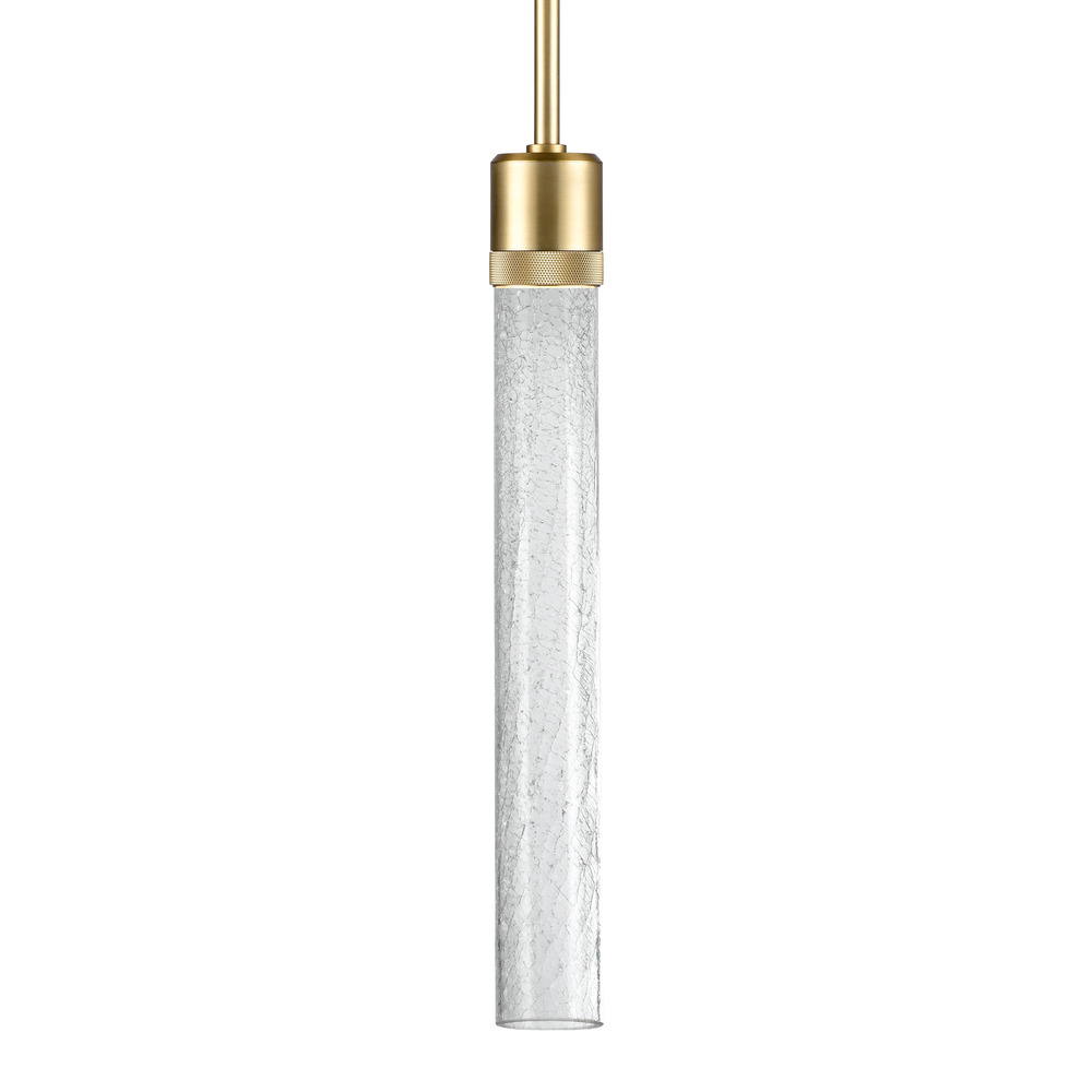 Zigrina 18&#34; Crackled Glass LED Pendant with Knurl Ring Aged Brass