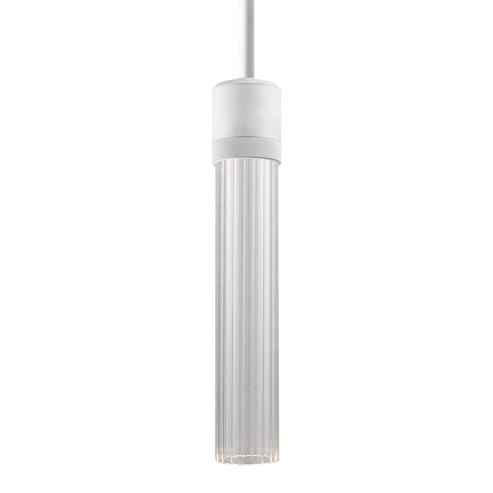 Zigrina 12&#34; Fluted Glass LED Pendant with Knurl Ring Matte White