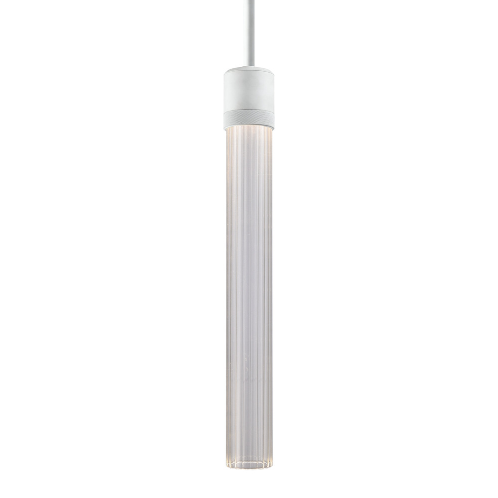 Zigrina 18&#34; Fluted Glass LED Pendant with Knurl Ring Matte White