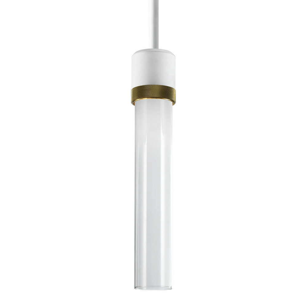 Zigrina 12&#34; Clear Glass LED Pendant in Matte White and Aged Brass Knurled Ring