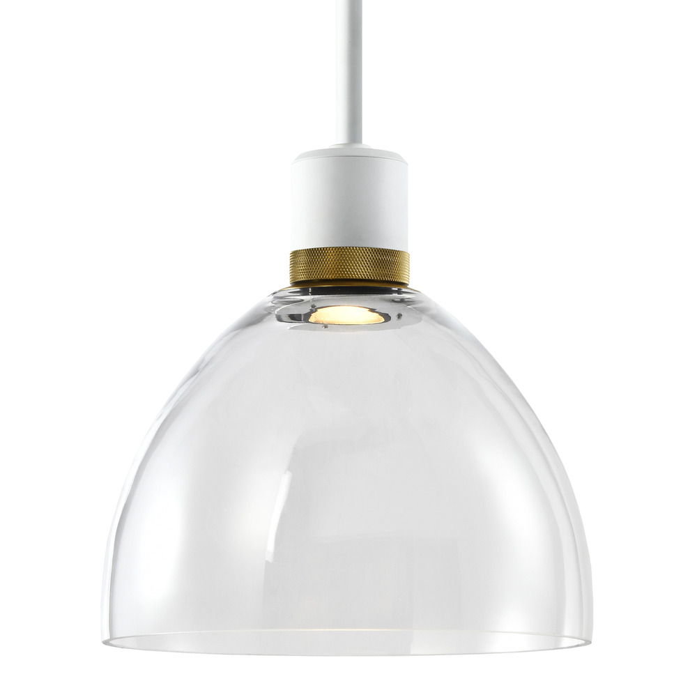 Zigrina Glass Dome LED Pendant in White and Brass Knurled Ring