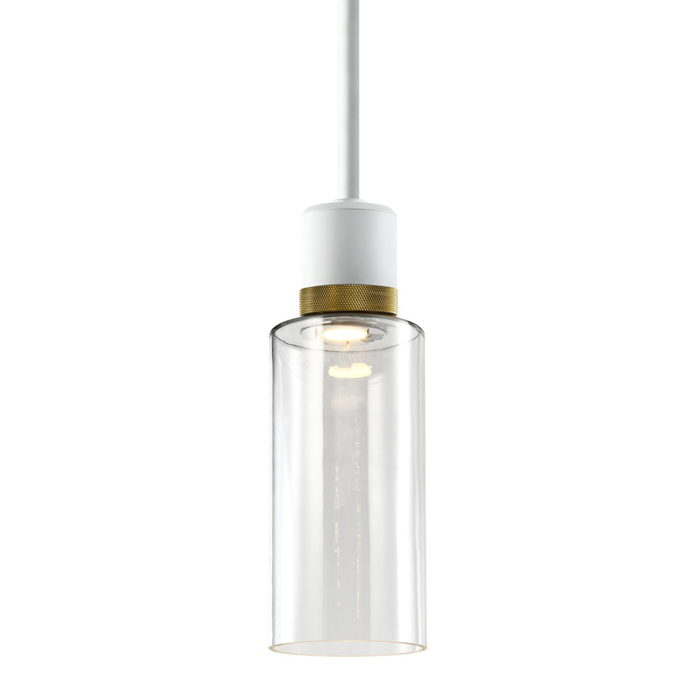 Zigrina 12&#34; Glass Drum LED Pendant in White and Brass Knurled Ring