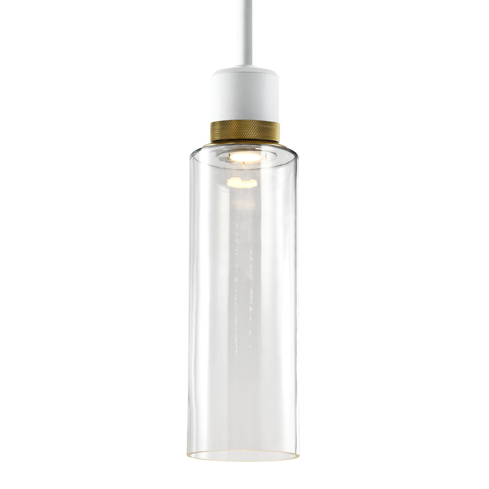 Zigrina 18&#34; Glass Drum LED Pendant in White and Brass Knurled Ring