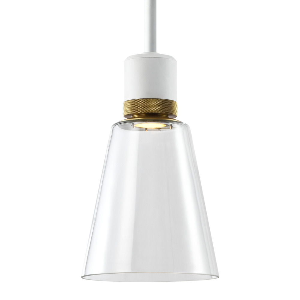 Zigrina Glass Bell LED Pendant in White and Brass Knurled Ring