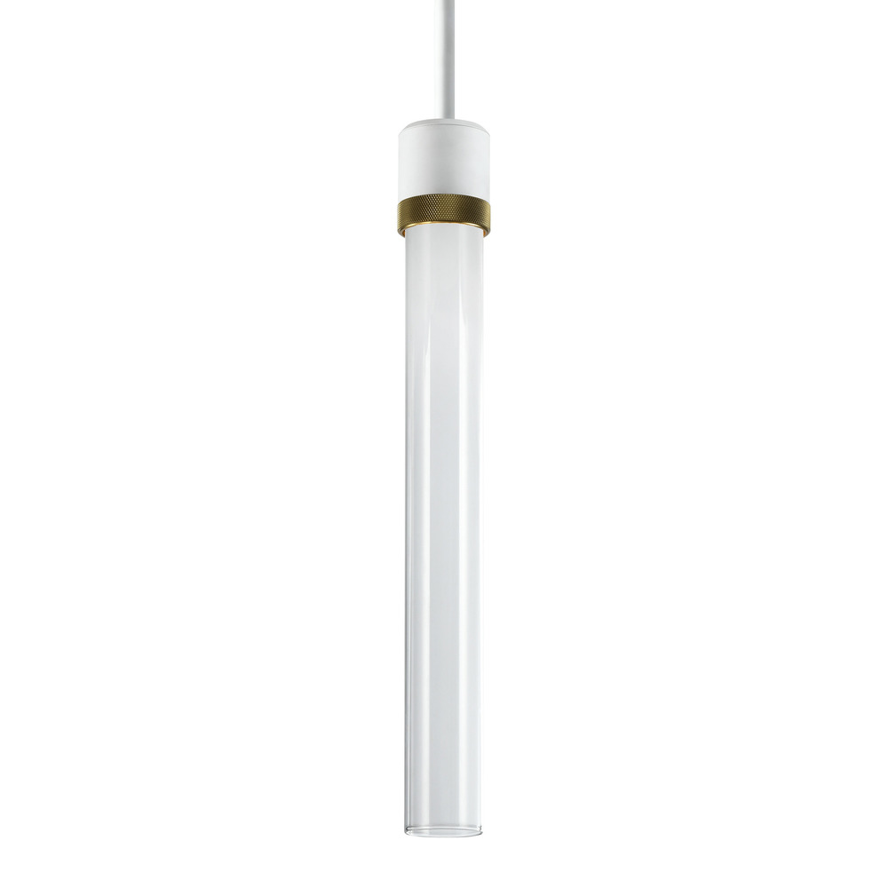 Zigrina 18&#34; Clear Glass LED Pendant in White and Brass Knurled Ring
