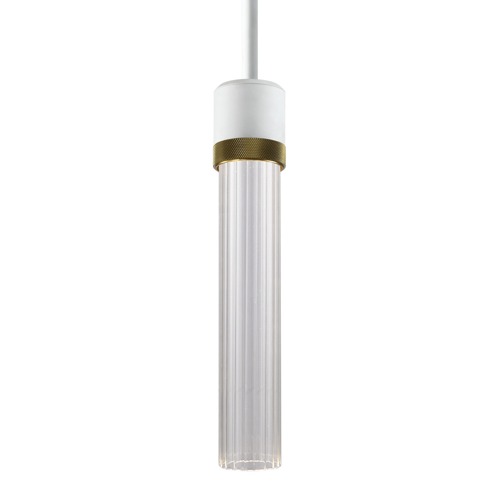 Zigrina 12&#34; Fluted Glass LED Pendant in White and Brass Knurled Ring