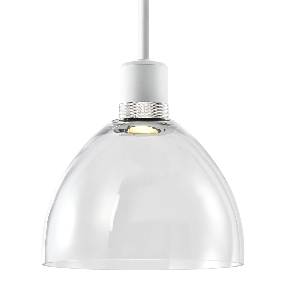 Zigrina Glass Dome LED Pendant in White and Nickel Knurled Ring
