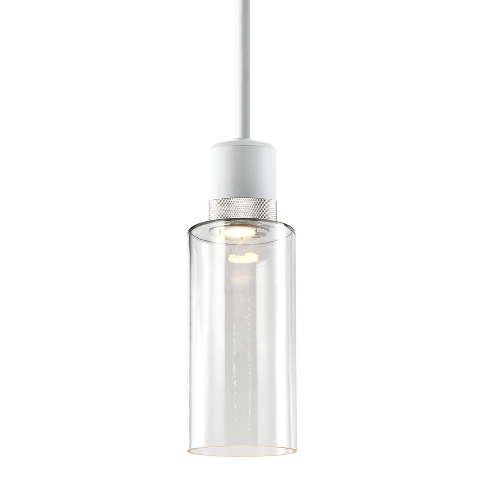 Zigrina 12&#34; Glass Drum LED Pendant in White and Nickel Knurled Ring