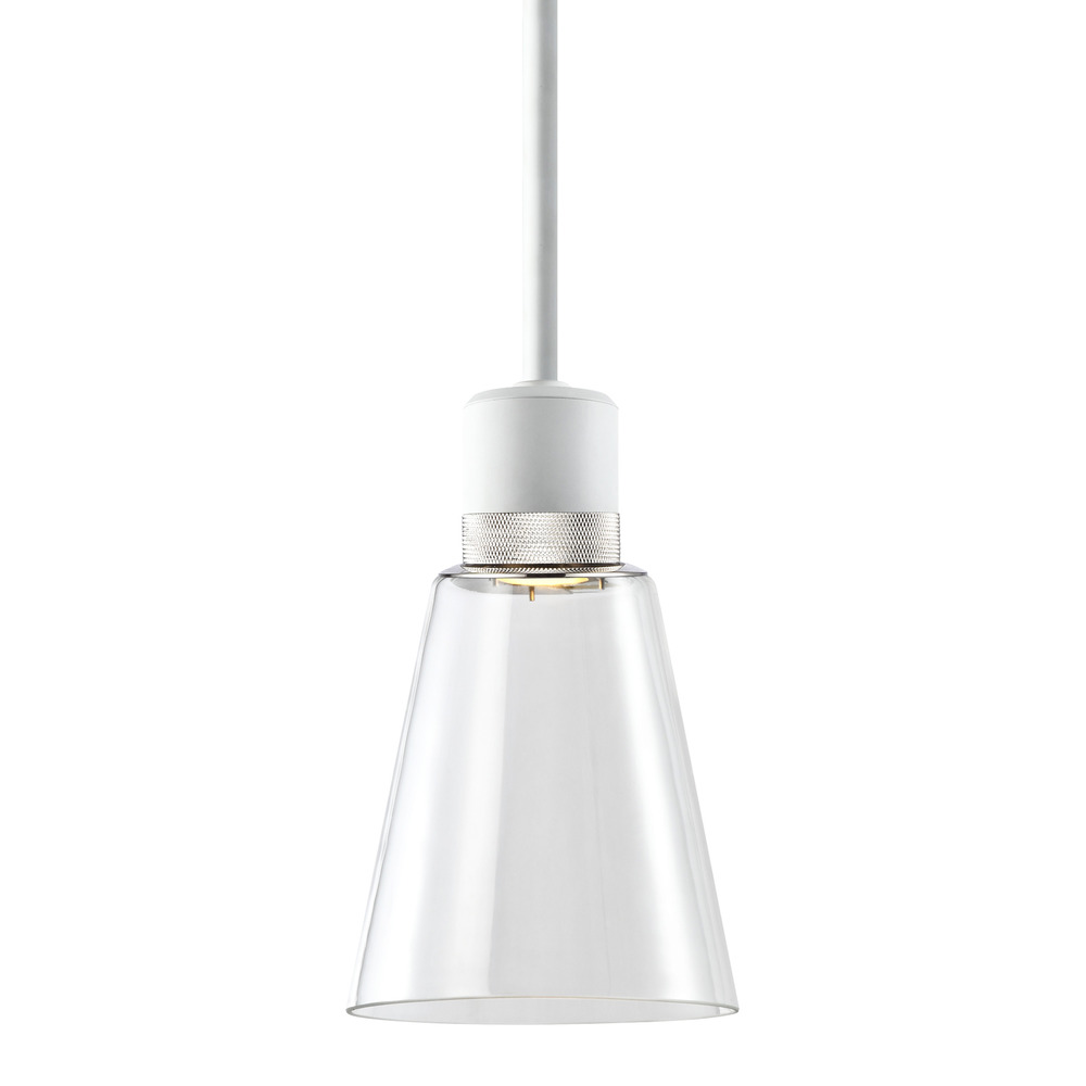 Zigrina Glass Bell LED Pendant in White and Nickel Knurled Ring