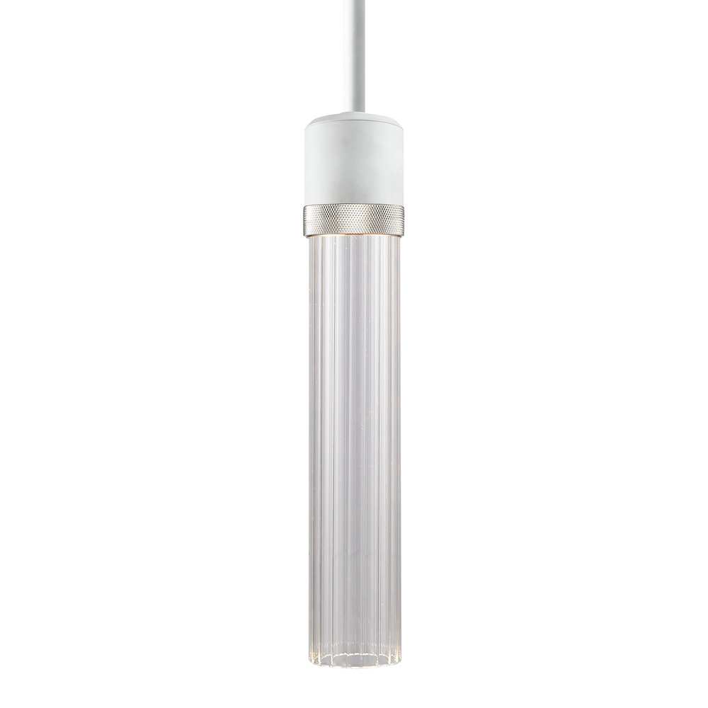 Zigrina 12&#34; Fluted Glass LED Pendant in White and Nickel Knurled Ring