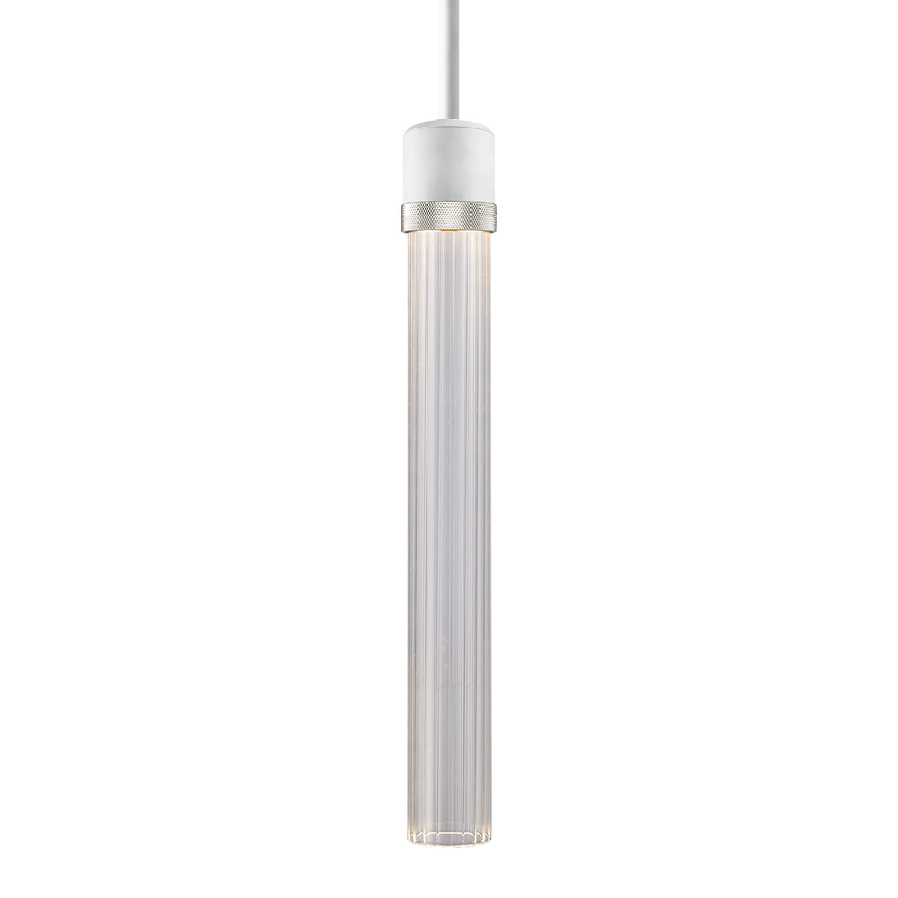 Zigrina 18&#34; Fluted Glass LED Pendant in White and Nickel Knurled Ring