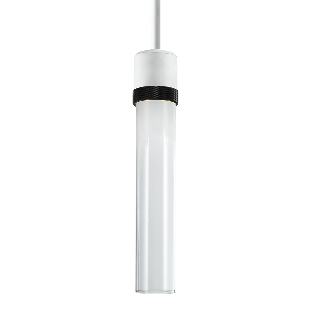 Zigrina 12&#34; Clear Glass LED Pendant in Matte White and Aged Black Knurl Ring