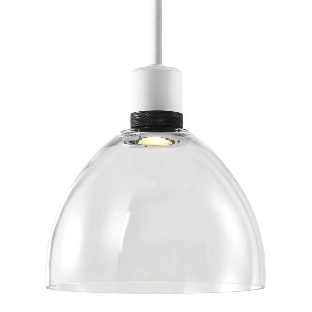 Zigrina Glass Dome LED Pendant in White and Black Knurled Ring