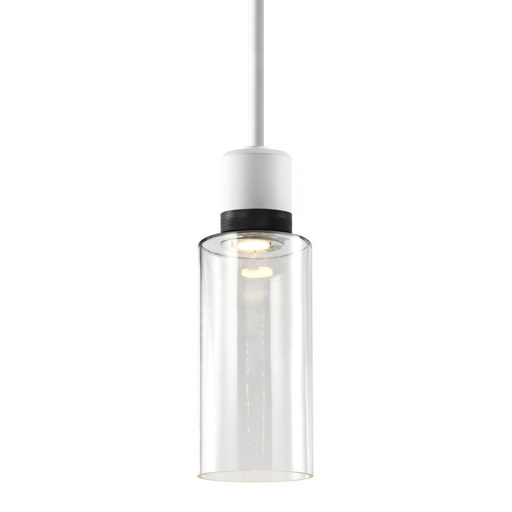 Zigrina 12&#34; Glass Drum LED Pendant in White and Black Knurled Ring