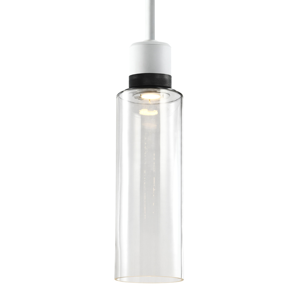 Zigrina 18&#34; Glass Drum LED Pendant in White and Black Knurled Ring