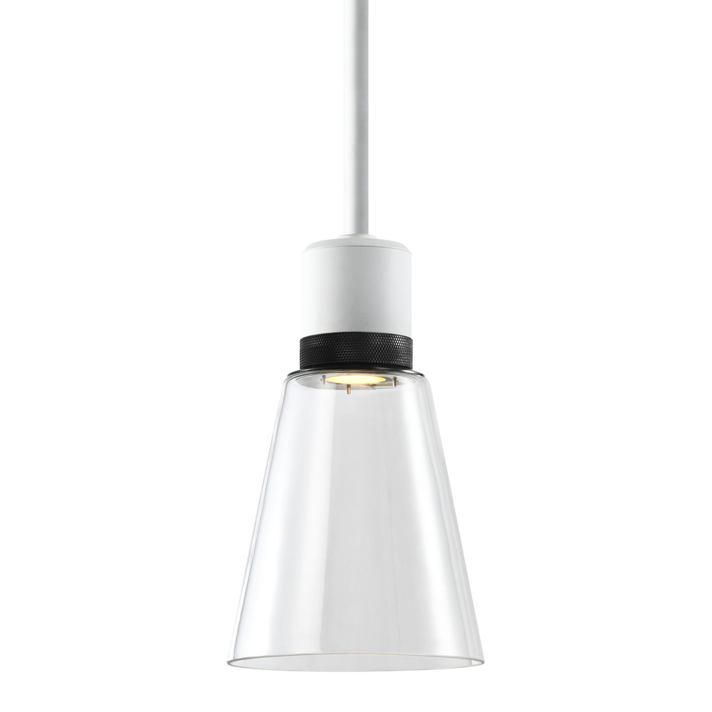 Zigrina Glass Bell LED Pendant in White and Black Knurled Ring