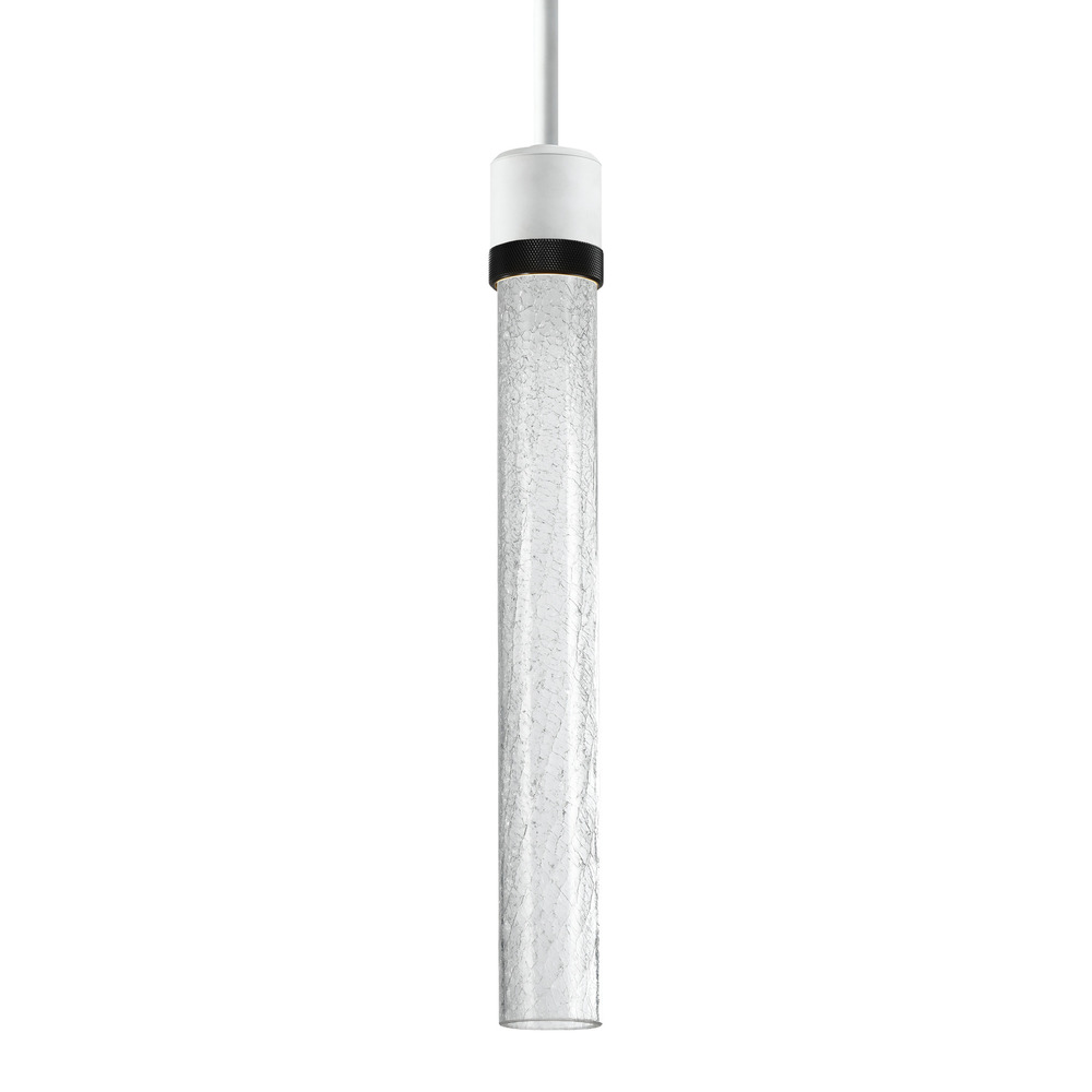 Zigrina 18&#34; Crackled Glass LED Pendant in White and Black Knurled Ring