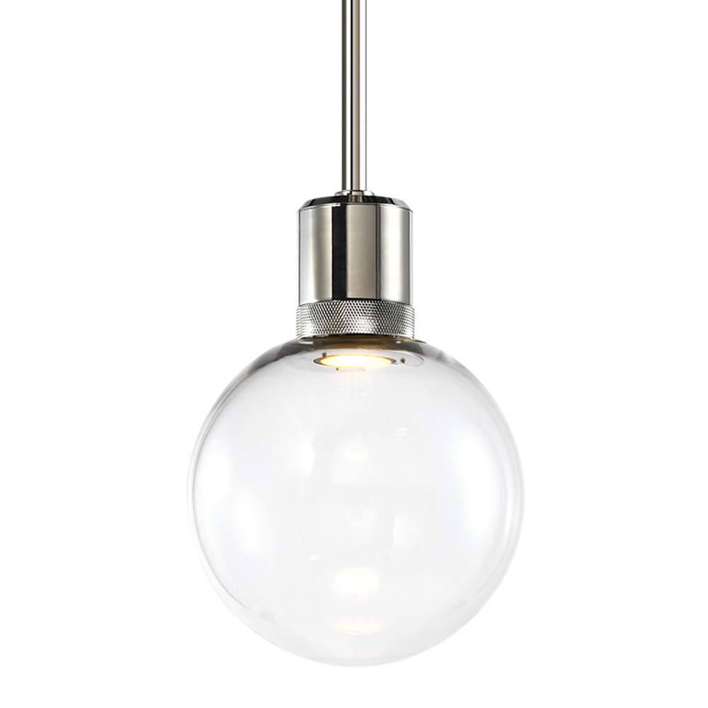 Zigrina Globe Glass LED Pendant with Knurl Ring Polished Nickel