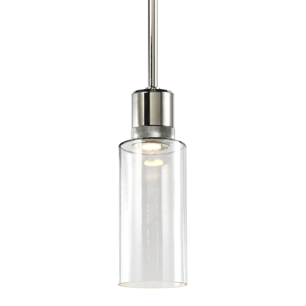 Zigrina 12&#34; Glass Drum LED Pendant with Knurl Ring Polished Nickel