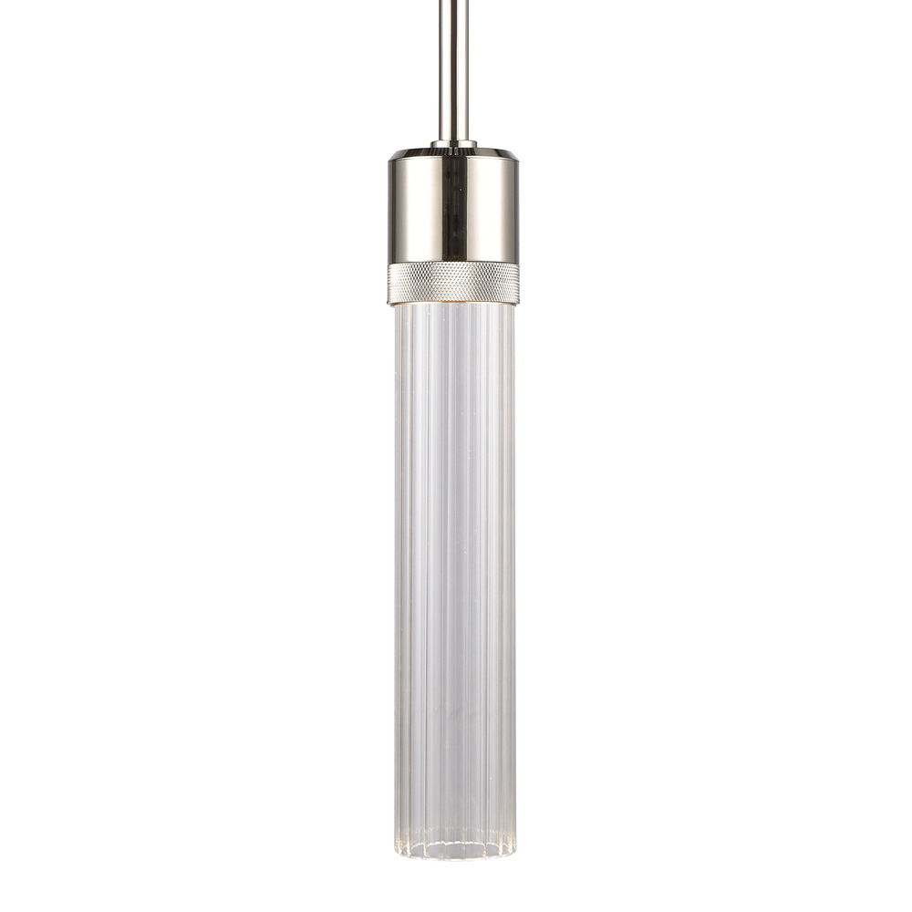 Zigrina 12&#34; Fluted Glass LED Pendant with Knurl Ring Polished Nickel