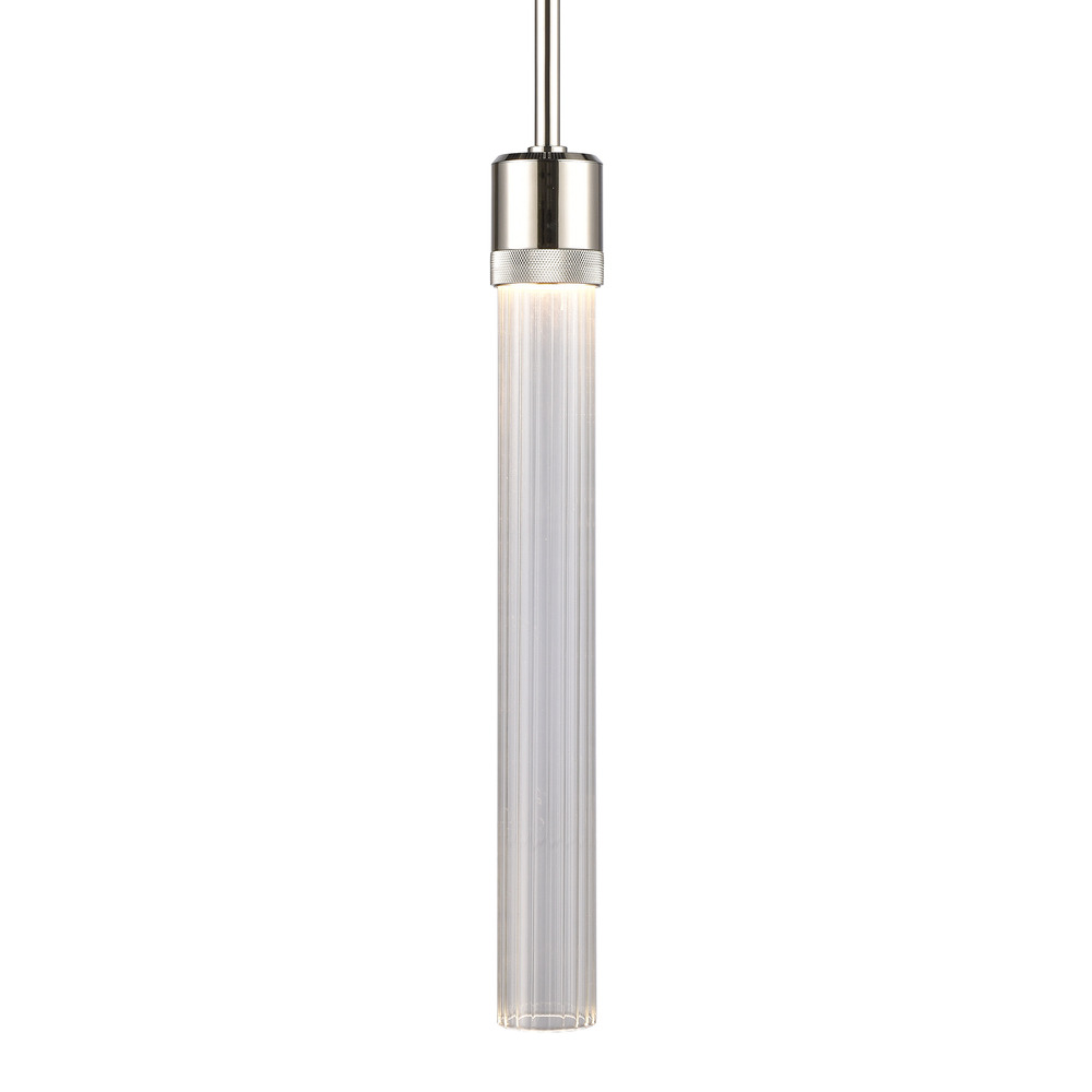 Zigrina 18&#34; Fluted Glass LED Pendant with Knurl Ring Polished Nickel